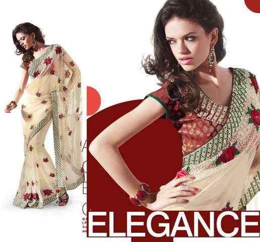 Bollywoods Elegance Embroidered Net Saree (Sari)